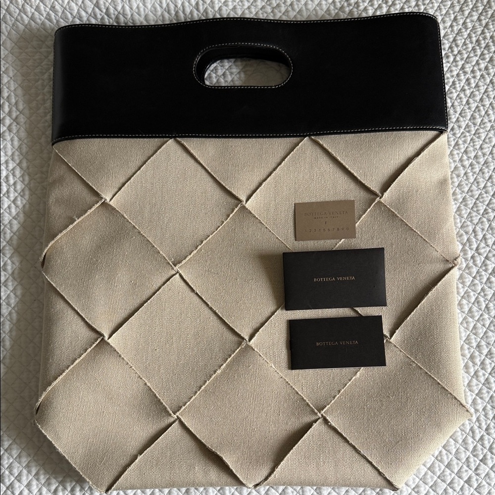 Bottega Veneta Black and Beige Quilted Tote